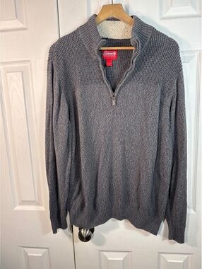 Coleman Men's XL Gray Cotton Half-Zip Sweater with Faux Fur Collar